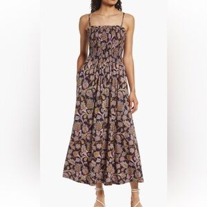 Boden | Smocked Paisley Jersey Maxi Dress Navy with Pockets! US 16/18